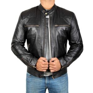 David Beckham Black Real Lambskin Leather Moto Biker Jacket Men’s/Gloria Leather