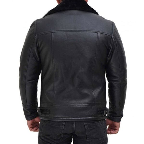 Men’s Black Leather Jacket with Fur Collar/Gloria Leather - Image 2