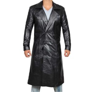 Black Genuine Leather Trench Coat Men’s – Leather Duster Coat/Gloria Leather