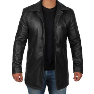Men’s Black Leather Trench Coat – Retro Leather Jacket/Gloria Leather