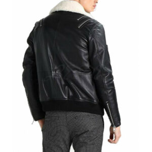 Black Leather Jacket with White Fur Collar/Gloria Leather