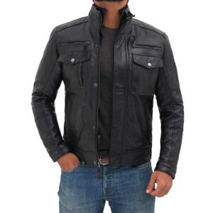 Moffit Black Leather Motorcycle Jacket Men/Gloria Leather