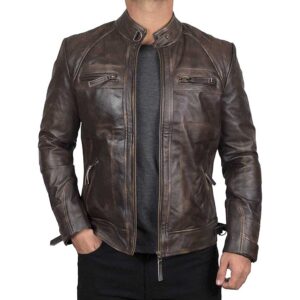 Dark Brown Cafe Racer Leather Jacket Men/Gloria Leather