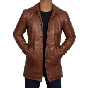 Brown Distressed Real Lambskin Leather Jacket Coat for Men/Gloria Leather