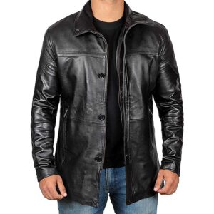 Men’s 3/4 Length Black Leather Jacket – Winter Leather Coat