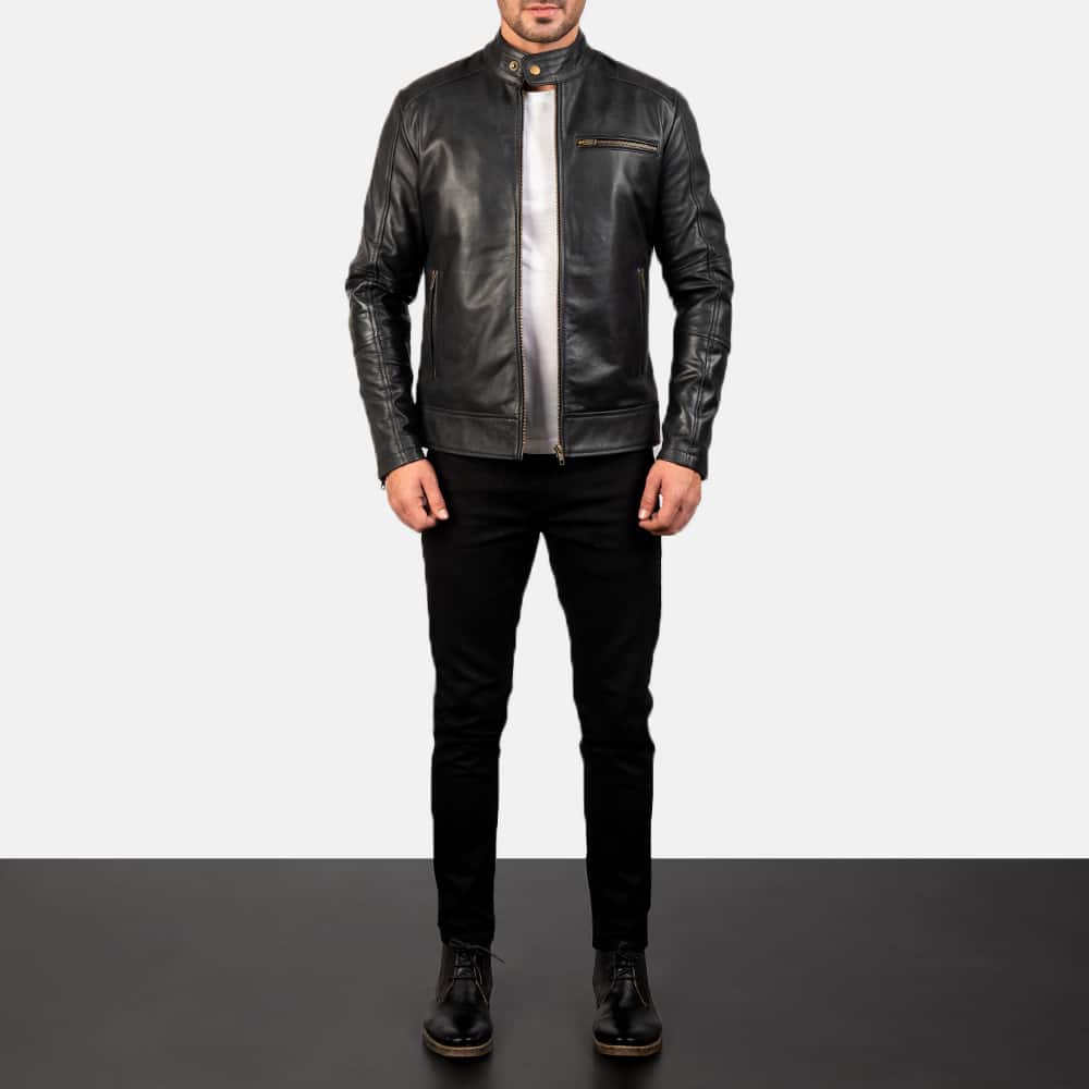 Dean Black Leather Biker Jacket/Gloria Leather – Gloria Leather