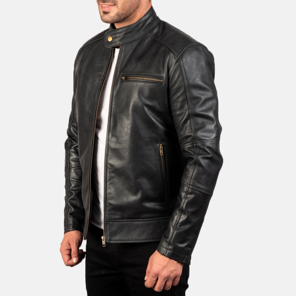 Dean Black Leather Biker Jacket/Gloria Leather – Gloria Leather