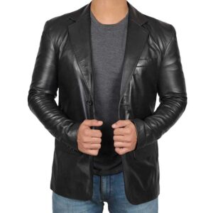 Men’s Black Leather Blazer Jacket