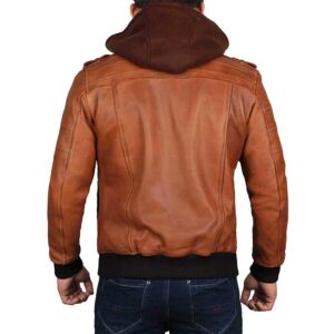 Edinburgh Brown Leather Bomber Jacket With Removable Hood Men/Gloria Leather
