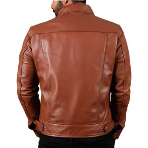 Cognac Slim Fit Shirt Collar Leather Jacket Men’s/Gloria Leather