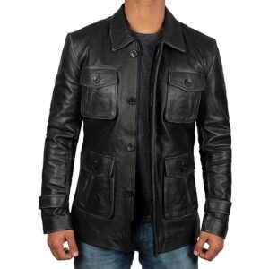 Thomas Vintage Style Long Black Leather Jacket Coat Men’s/Gloria Leather