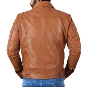 Tan Slim Fit Shirt Collar Leather Jacket Men’s/Gloria Leather
