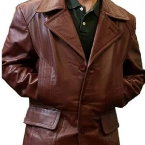 Men’s Brown Leather Blazer Coat Stylish Button Closure Johnny Depp Style Coat / Gloria Leather