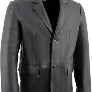 Men’s Black 2-Button Closure Car Coat Blazer Leather Jacket / Gloria Leather