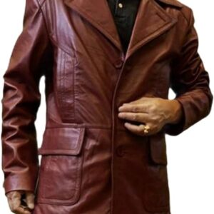 Men’s Brown Leather Blazer Coat Stylish Button Closure Johnny Depp Style Coat / Gloria Leather
