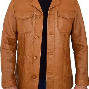Mens Genuine Soft Cognac Leather Reefer Jacket Gents Classic Blazer Style Coat Parker / Gloria Leather