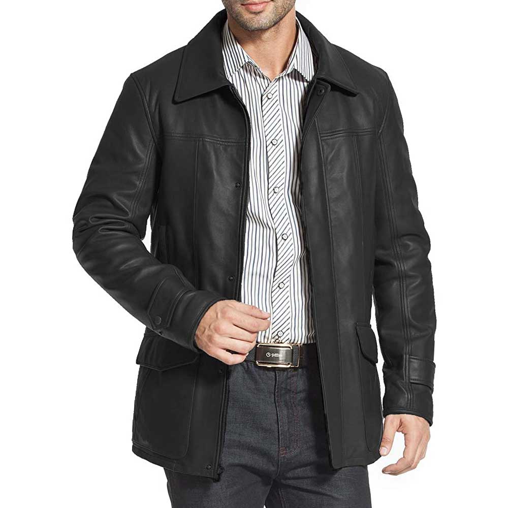 Black Leather Trench Coat for Men’s – Lambskin Leather Coats – Gloria ...