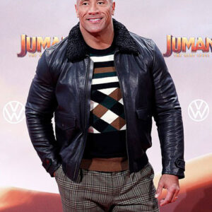 Dwayne Johnson Leather Jacket with Fur Collar