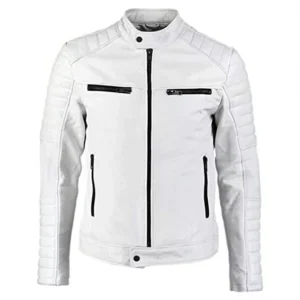 Biker Genuine Leather Men Lambskin White Jacket/Gloria Leather