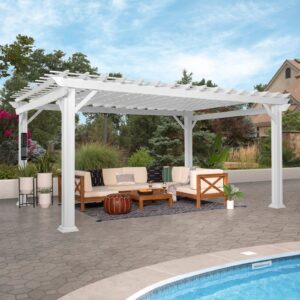 16×12 Hawthorne Traditional Steel Pergola With Sail Shade Soft Canopy