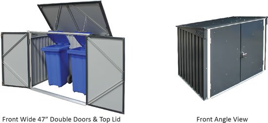Duramax 5x3 Garbage Can Shed - Front & Top Views