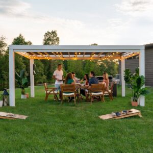 16×12 Windham Modern Steel Pergola With Sail Shade Soft Canopy
