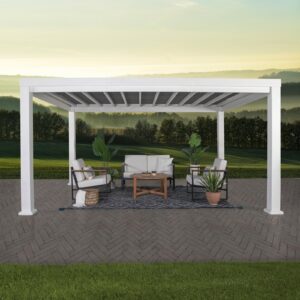 14×12 Windham Modern Steel Pergola With Sail Shade Soft Canopy