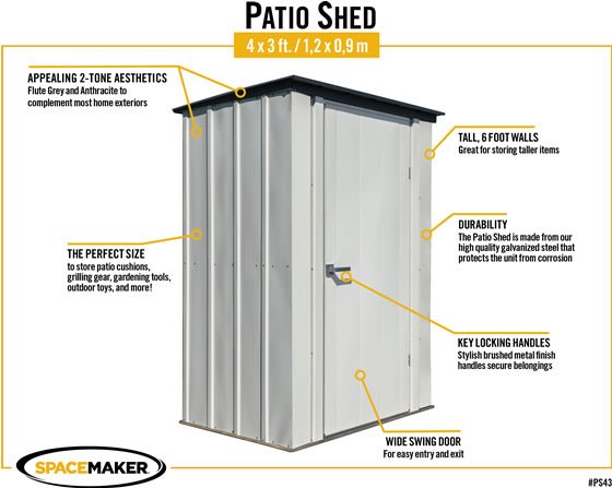 Arrow 4x3 Spacemaker Patio Shed Kit Features & Benefits