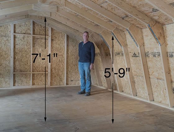 Ravenna Shed Loft has 7ft 1in of headroom at center