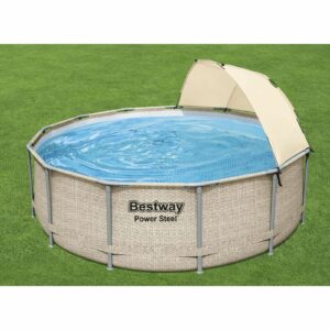 Bestway Power Steel 13′ x 42″ Above Ground Outdoor Swimming Pool Set with Canopy