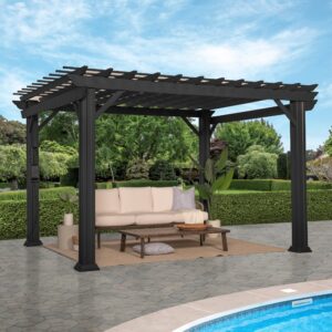 12×10 Stratford Traditional Steel Pergola With Sail Shade Soft Canopy