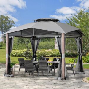 Sunjoy 12′ x 12′ Hillsdale Soft Top Gazebo with Plastic Counterweights and Mesh Netting
