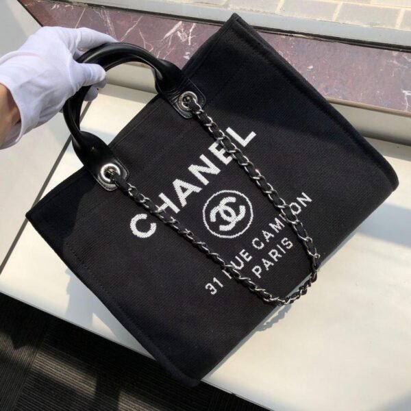 Chanel Deauville Tote 38cm Twill Canvas Bag Fall/Winter Collection Black/White - Image 6