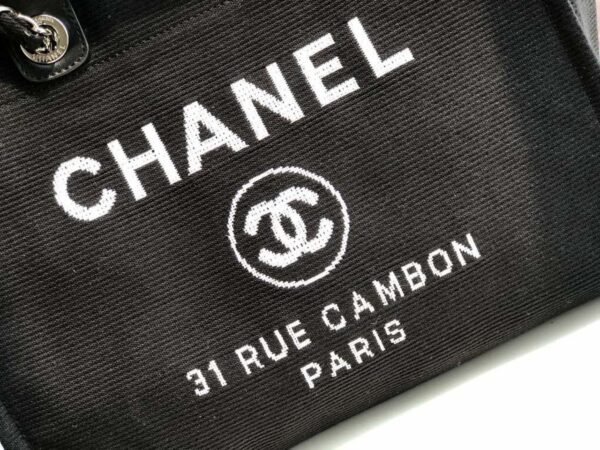 Chanel Deauville Tote 38cm Twill Canvas Bag Fall/Winter Collection Black/White - Image 8