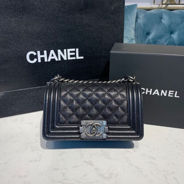 Chanel Quilted Boy Bag 20cm Caviar Leather Antique Silver Hardware Fall/Winter Act 1 Collection Black - Image 2