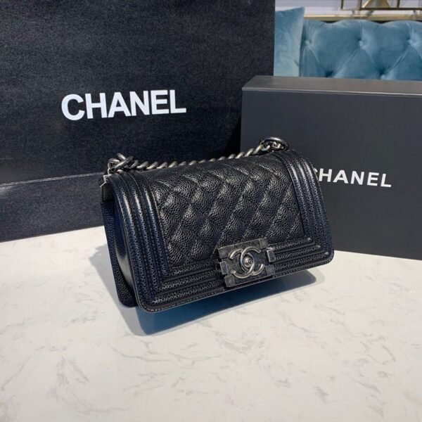 Chanel Quilted Boy Bag 20cm Caviar Leather Antique Silver Hardware Fall/Winter Act 1 Collection Black - Image 3