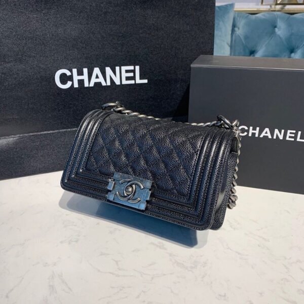 Chanel Quilted Boy Bag 20cm Caviar Leather Antique Silver Hardware Fall/Winter Act 1 Collection Black - Image 4