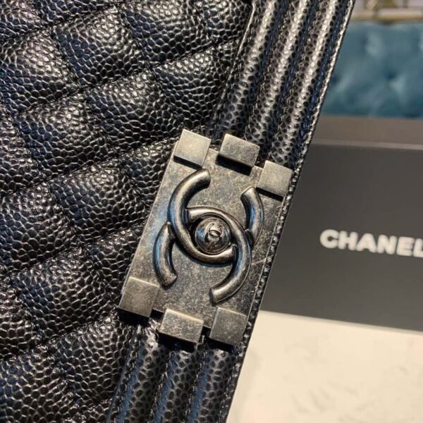 Chanel Quilted Boy Bag 20cm Caviar Leather Antique Silver Hardware Fall/Winter Act 1 Collection Black - Image 6