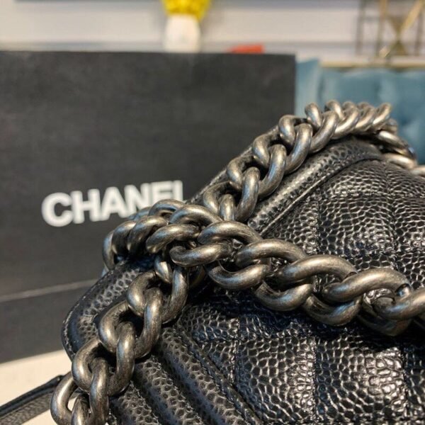 Chanel Quilted Boy Bag 20cm Caviar Leather Antique Silver Hardware Fall/Winter Act 1 Collection Black - Image 11