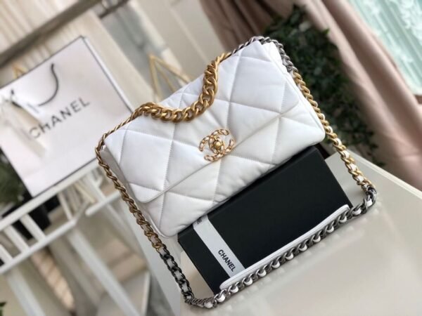 Chanel 19 Flap Bag 30cm Goatskin Leather Fall/Winter Act 1 Collection, White - Image 2