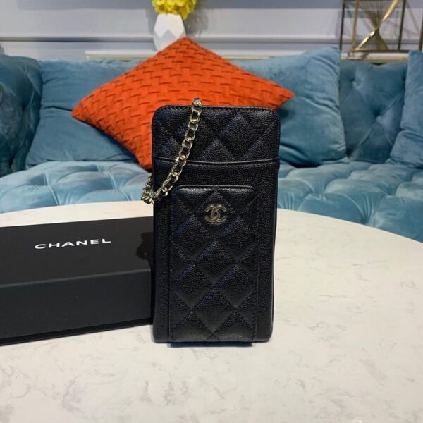 Chanel Mobile Phone Pouch Holder Shoulder Bag 12cm Caviar Leather Gold Hardware Fall/Winter Act 1 Collection, Black