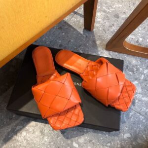 Bottega Veneta Lido Flat Square Toe Sandals Lambskin Leather Fall/Winter 2019 Collection, Orange