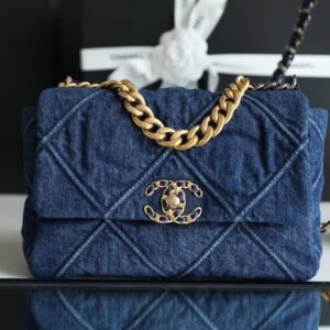 Chanel 19 Flap Bag 26cm Goatskin Leather Spring/Summer Act 1 Collection, Blue Jean