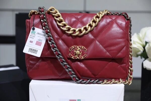 Chanel 19 Flap Bag 26cm Goatskin Leather Spring/Summer Act 1 Collection, Burgundy - Image 2