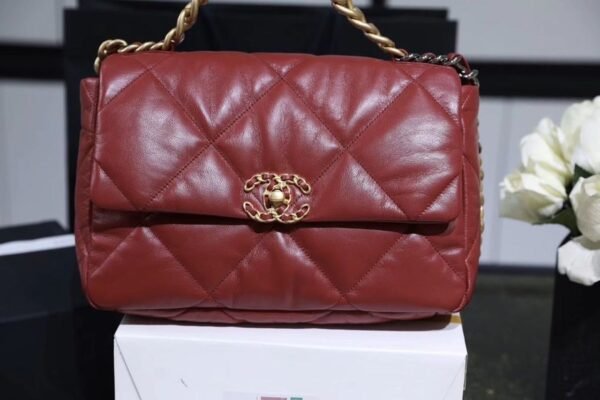 Chanel 19 Flap Bag 26cm Goatskin Leather Spring/Summer Act 1 Collection, Burgundy - Image 4