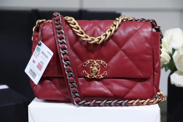 Chanel 19 Flap Bag 26cm Goatskin Leather Spring/Summer Act 1 Collection, Burgundy - Image 11