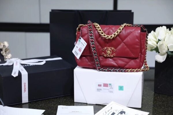 Chanel 19 Flap Bag 26cm Goatskin Leather Spring/Summer Act 1 Collection, Burgundy - Image 13