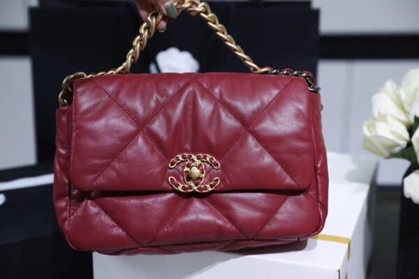 Chanel 19 Flap Bag 26cm Goatskin Leather Spring/Summer Act 1 Collection, Burgundy - Image 15