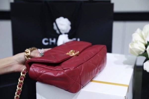 Chanel 19 Flap Bag 26cm Goatskin Leather Spring/Summer Act 1 Collection, Burgundy - Image 12