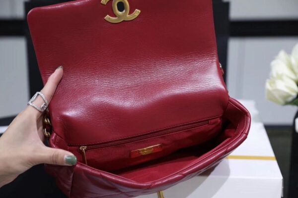 Chanel 19 Flap Bag 26cm Goatskin Leather Spring/Summer Act 1 Collection, Burgundy - Image 18